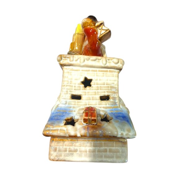 Elements Santa Going Down Chimney W/ Lantern Rooftop Ceramic Christmas Figurine - Picture 5 of 11